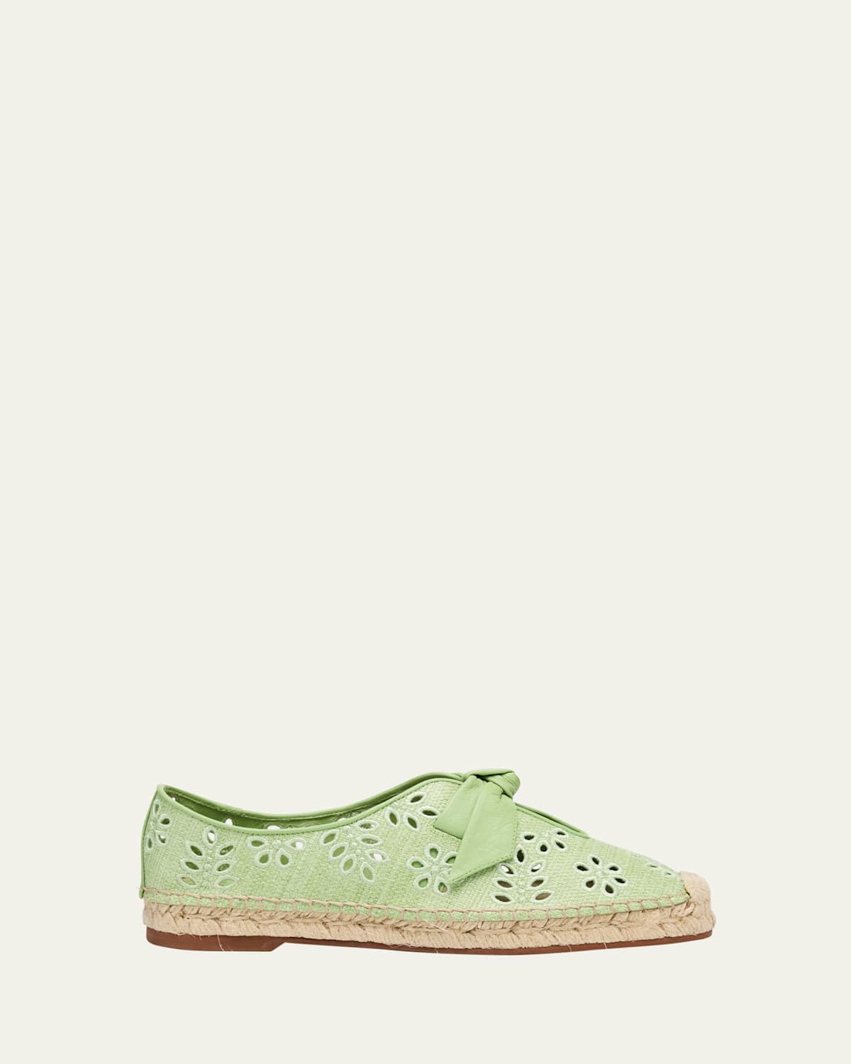 Clarita Eyelet Raffia Leather-Knot Espadrilles
