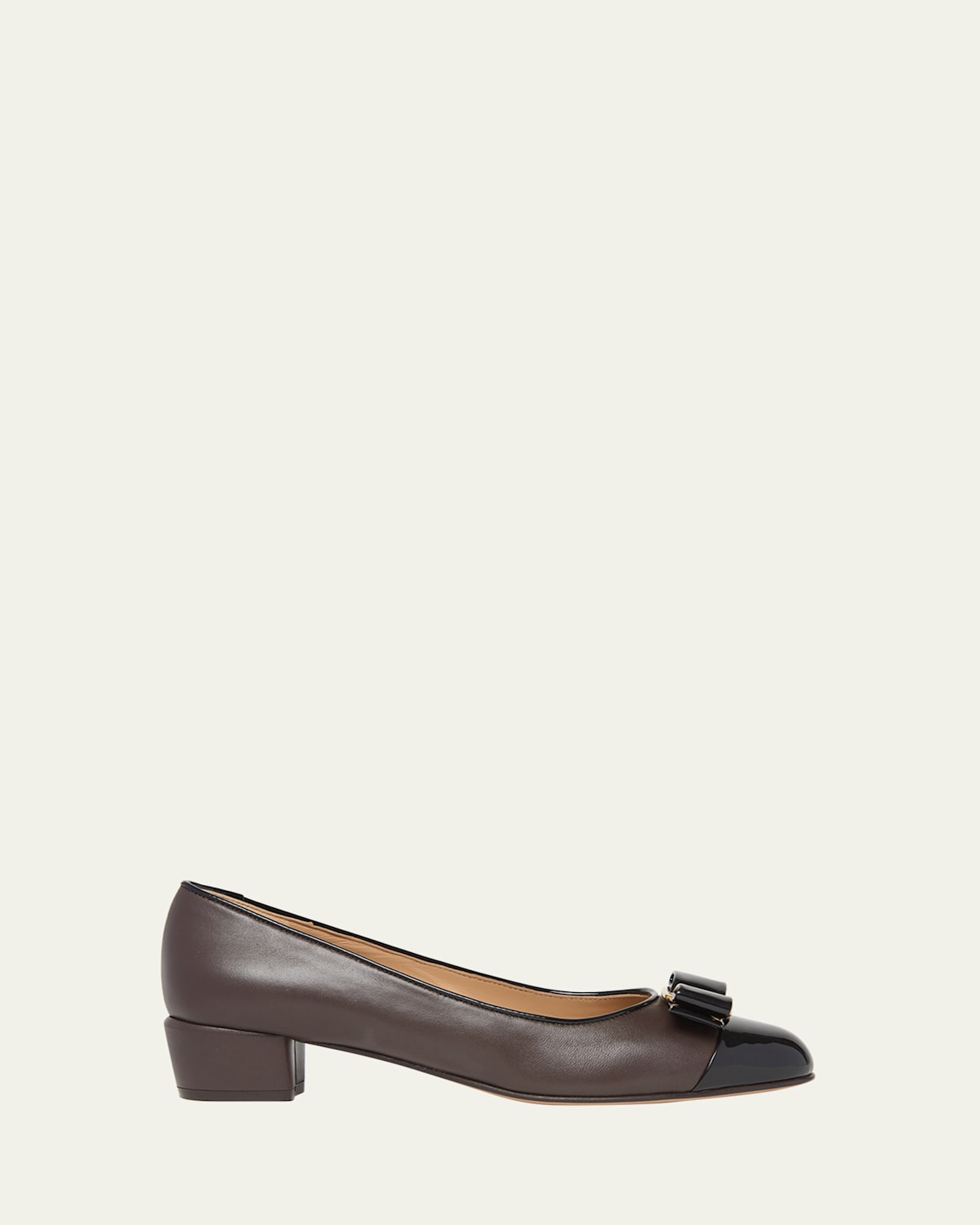 Ferragamo Vara Bicolor Leather Bow Low Pumps