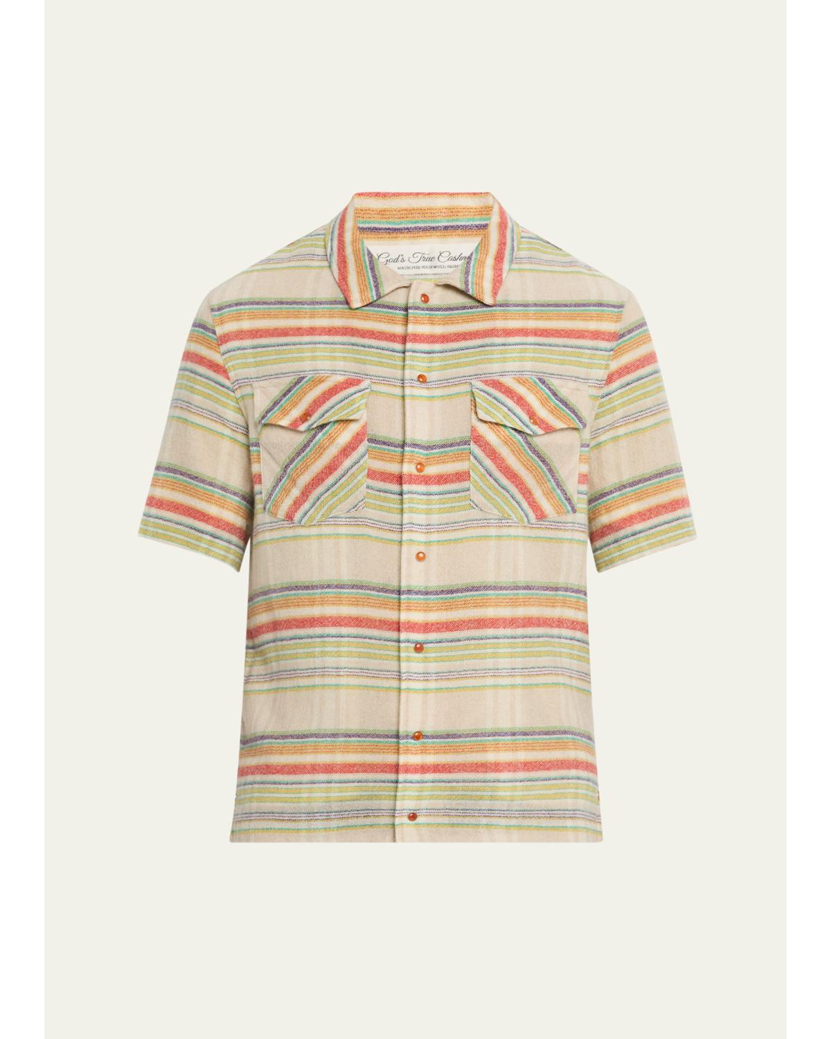 Men'S Multi-Stripe Cashmere Gauze Sport Shirt