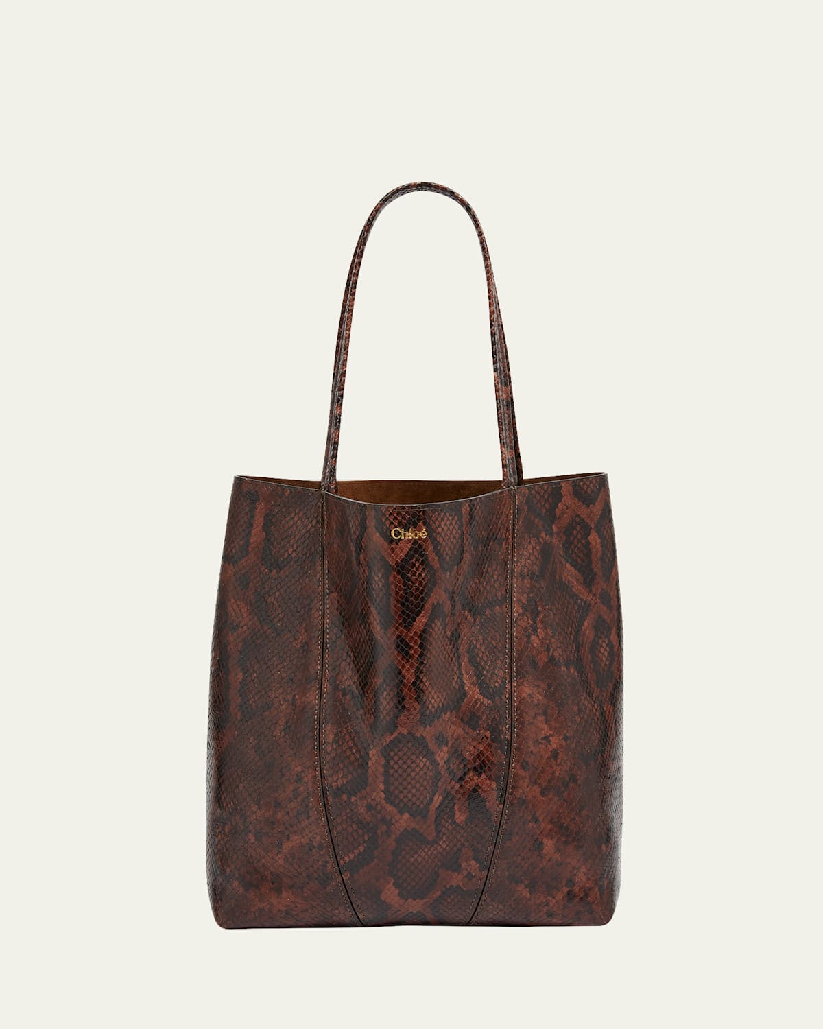Chloé Spin Small Tote Bag In Python-effect Leather In 24e Sooty Brown