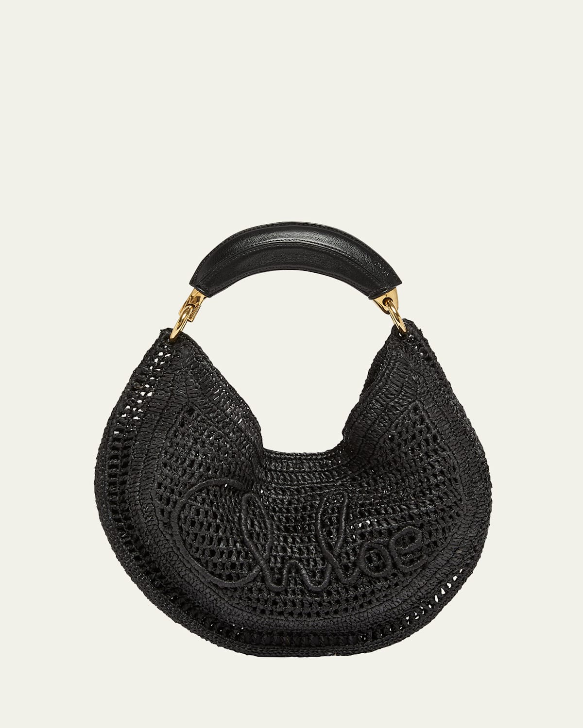Chloé Summer Banana Top-handle Bag In Crochet Fabric In Black