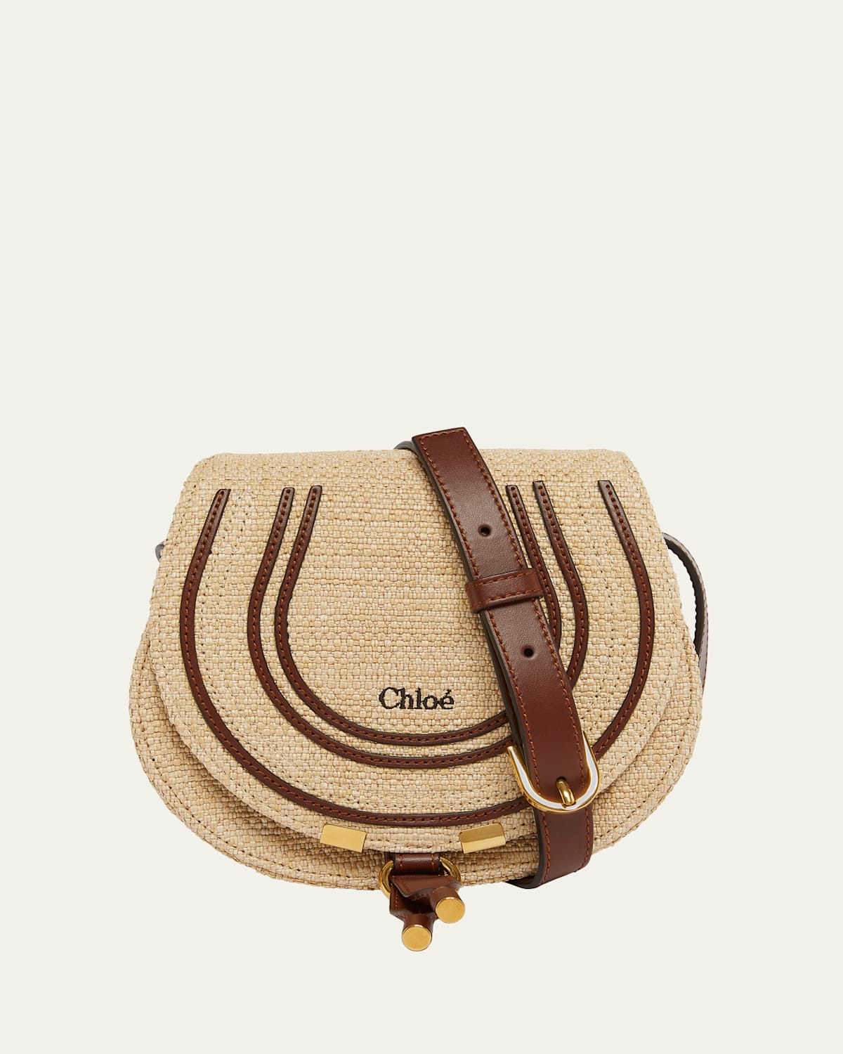 CHLOÉ MARCIE FLAP SADDLE CROSSBODY BAG IN RAFFIA FABRIC AND LEATHER 