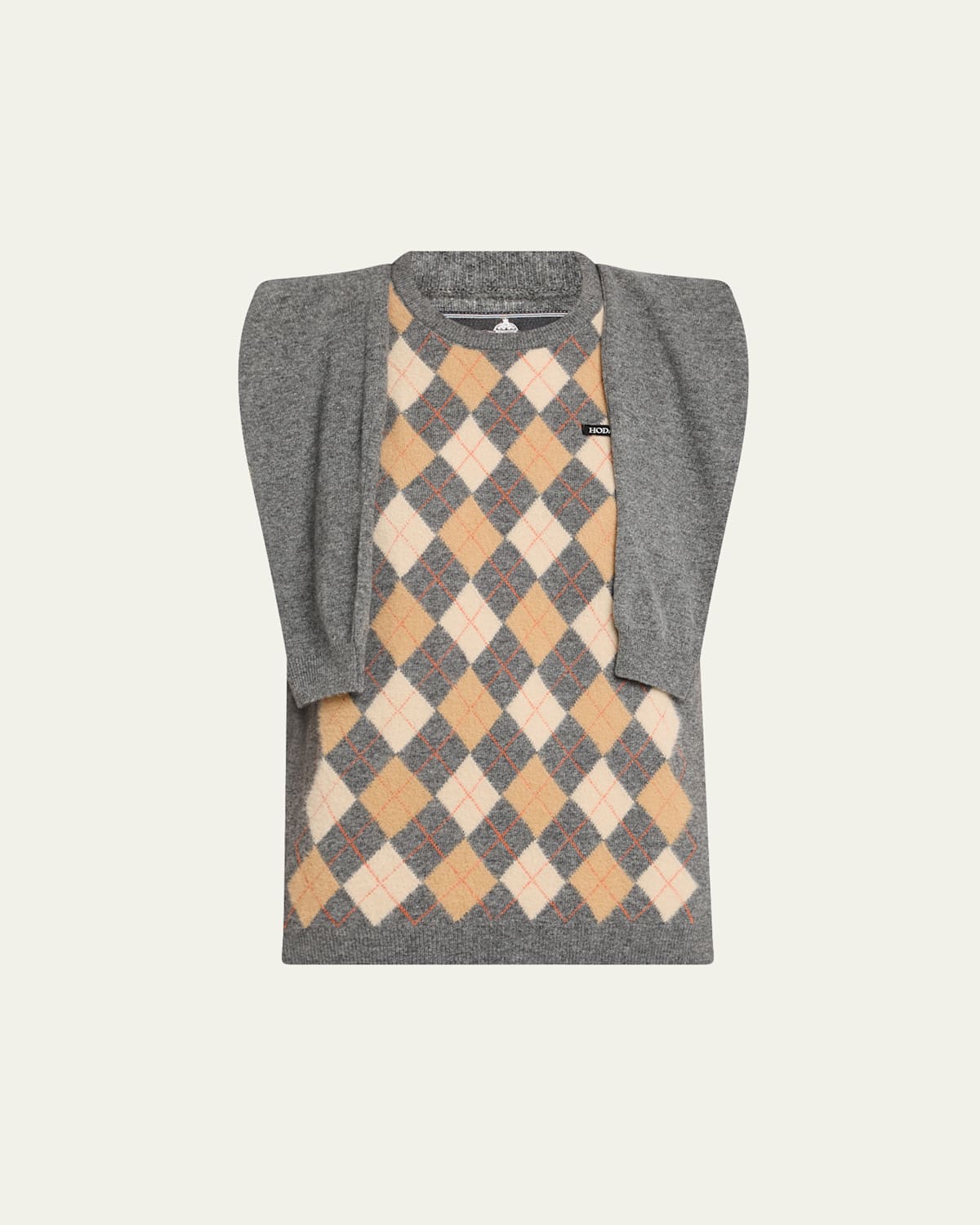 Argyle Knitted Draped-Sleeve Sweater Vest