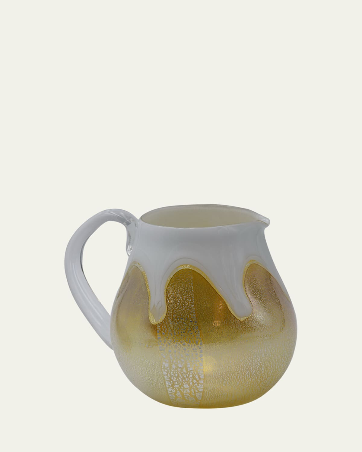 4 Glass Murano Goccia White Pitcher With Handle, 50 Oz. In White