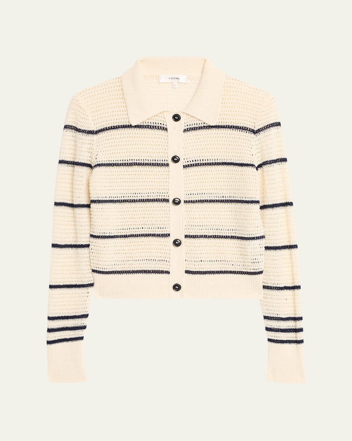 Frame The Shrunken Stripe Cotton Blend Cardigan In Cream Multi