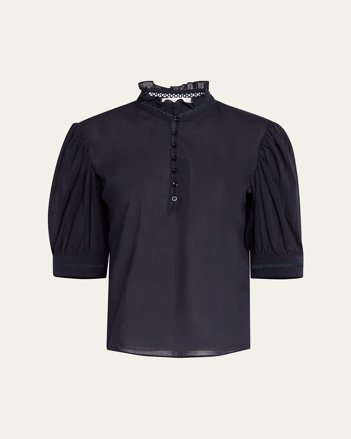 Frame Cotton The Ruffle Blouse In Navy
