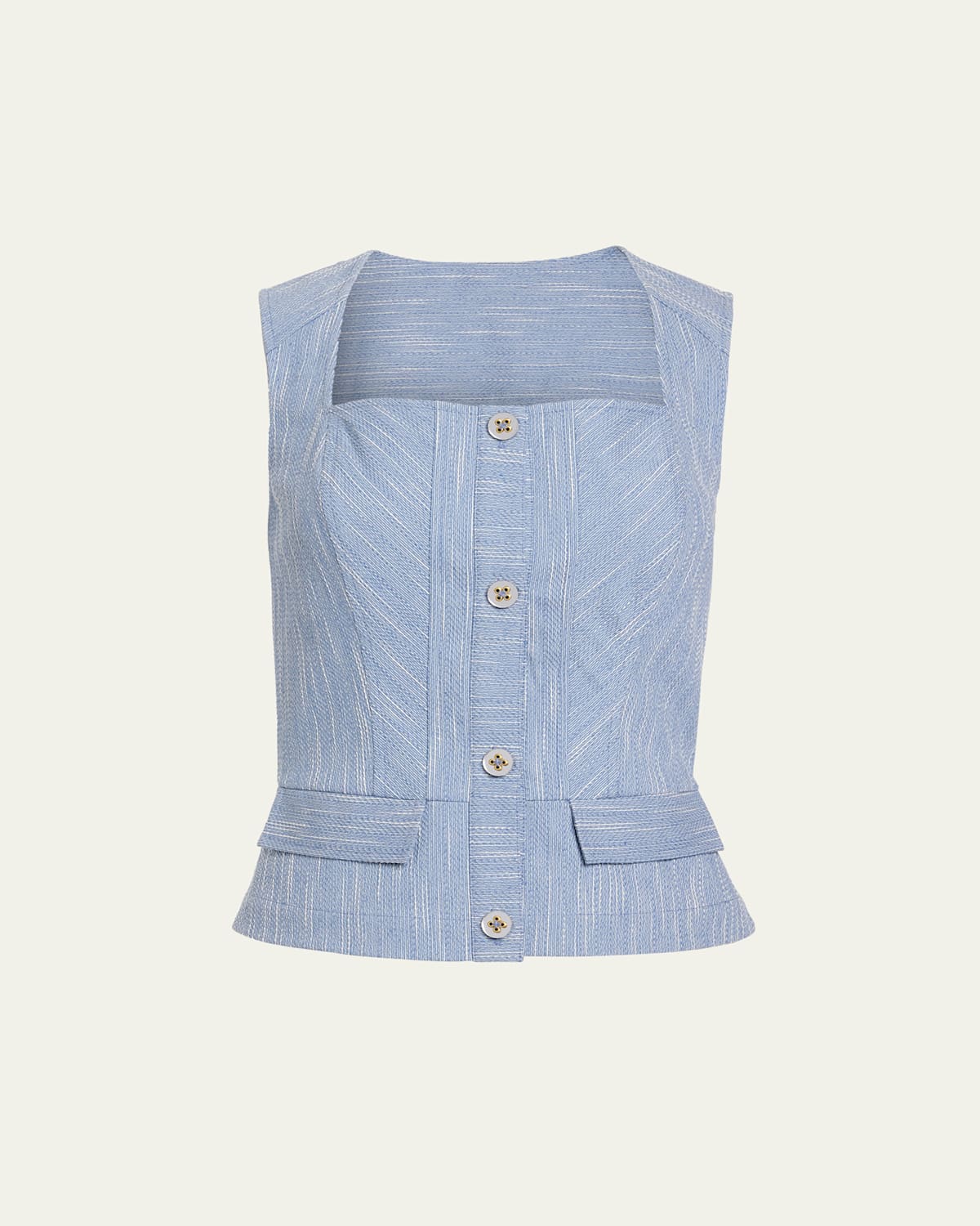 Shop Ramy Brook Suki Textured Button-front Top In Light Indigo Slub