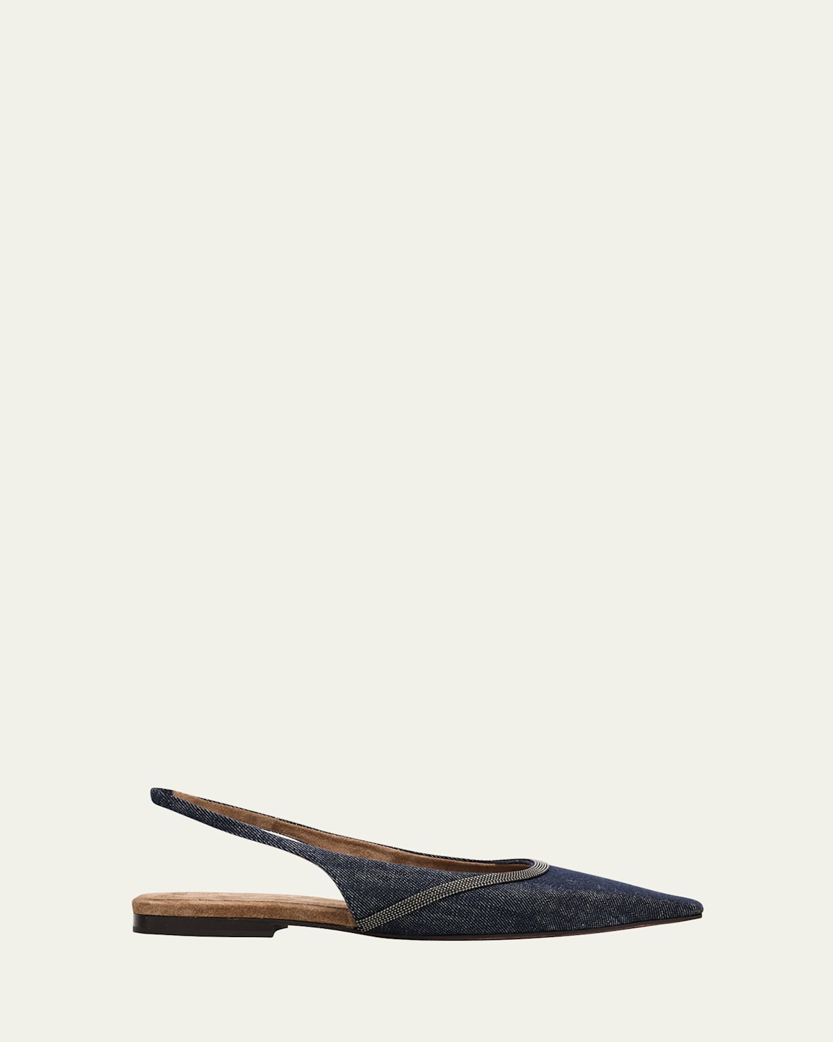 Brunello Cucinelli Denim Monili Slingback Ballerina Flats