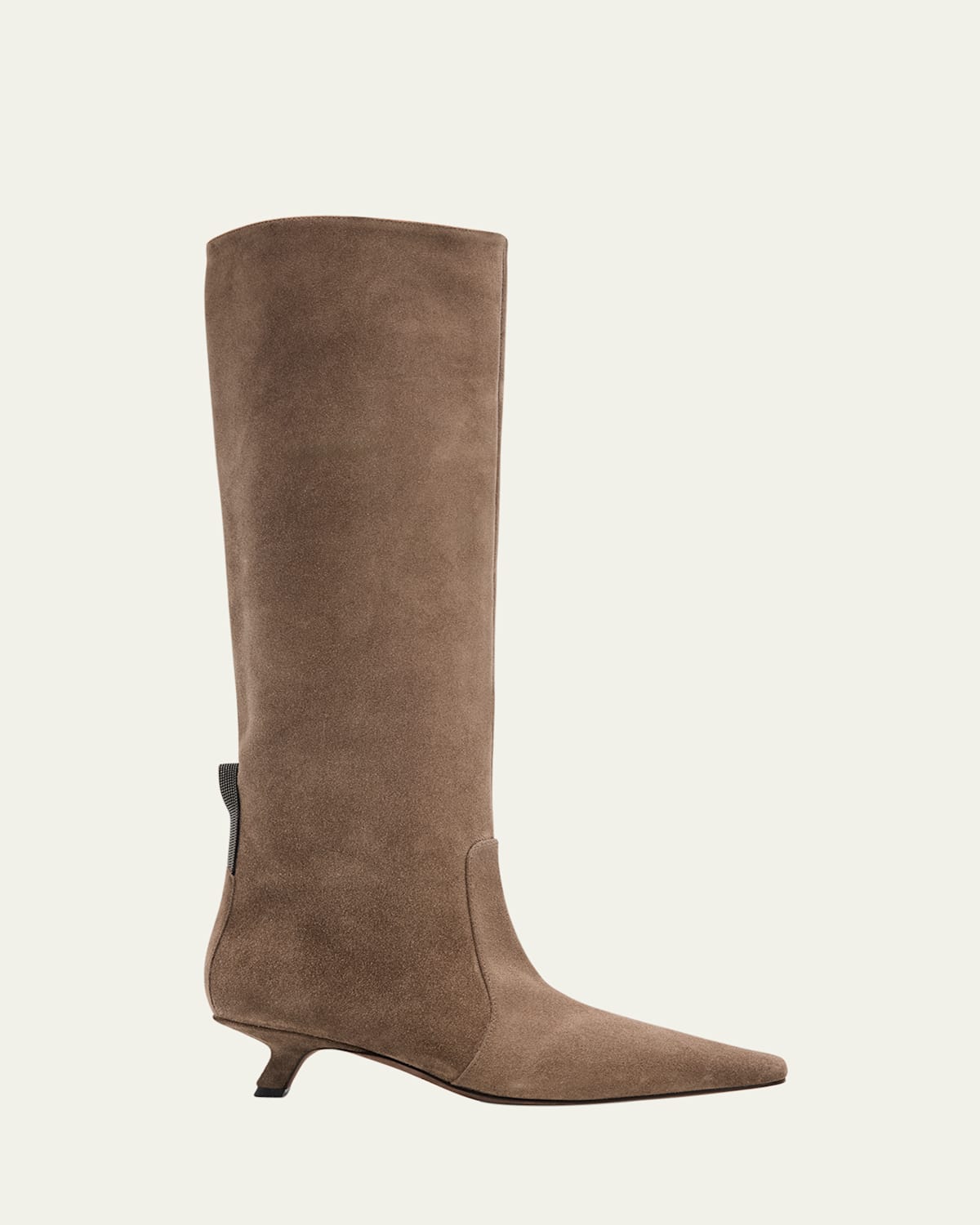 Brunello Cucinelli Suede Comma Heel Knee Boots In Brown