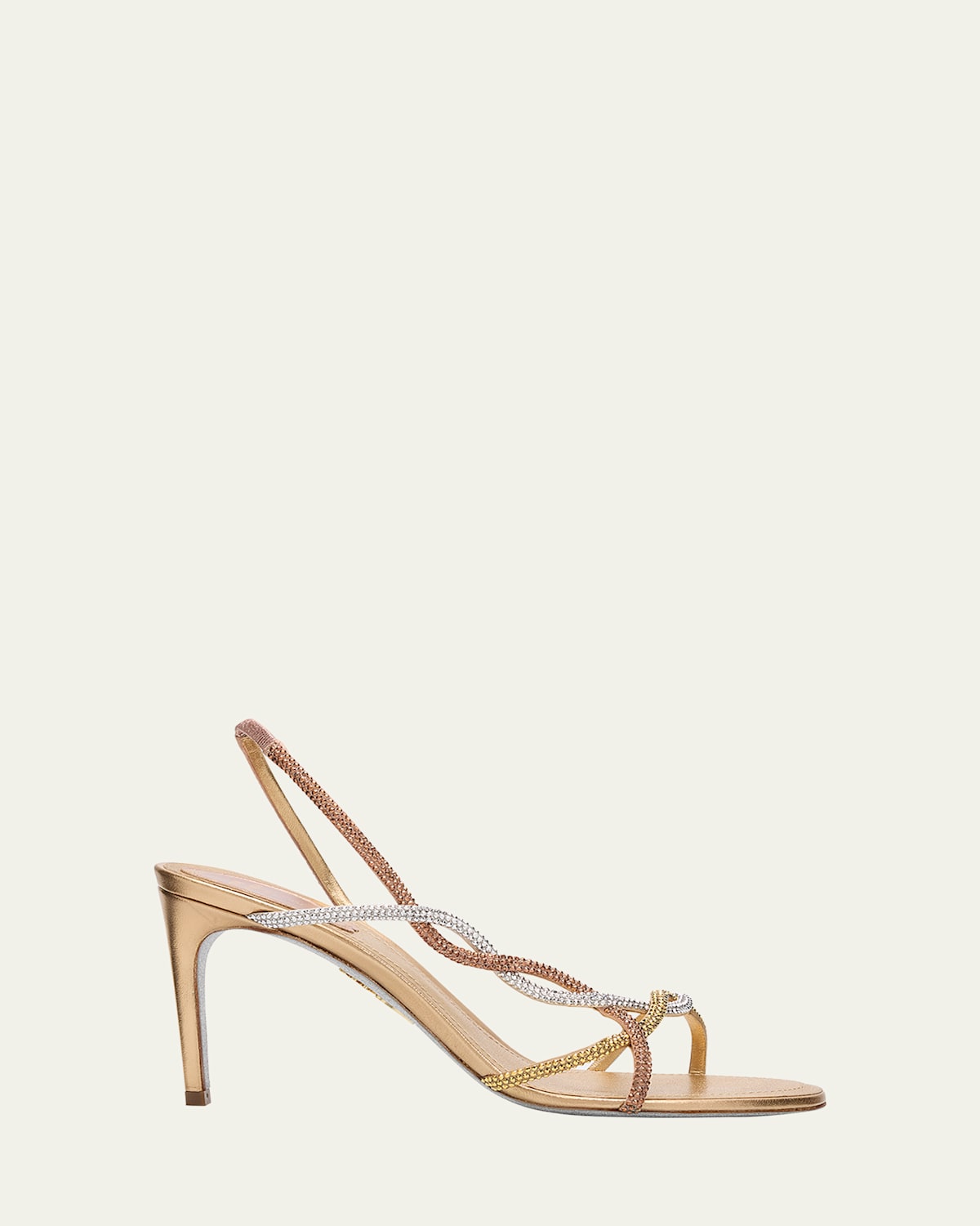 Three-Tone Crystal Satin Braid Halter Sandals