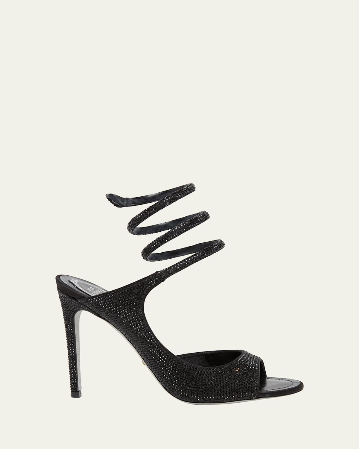 René Caovilla 105mm Crystal Satin Snake-wrap Sandals In Black