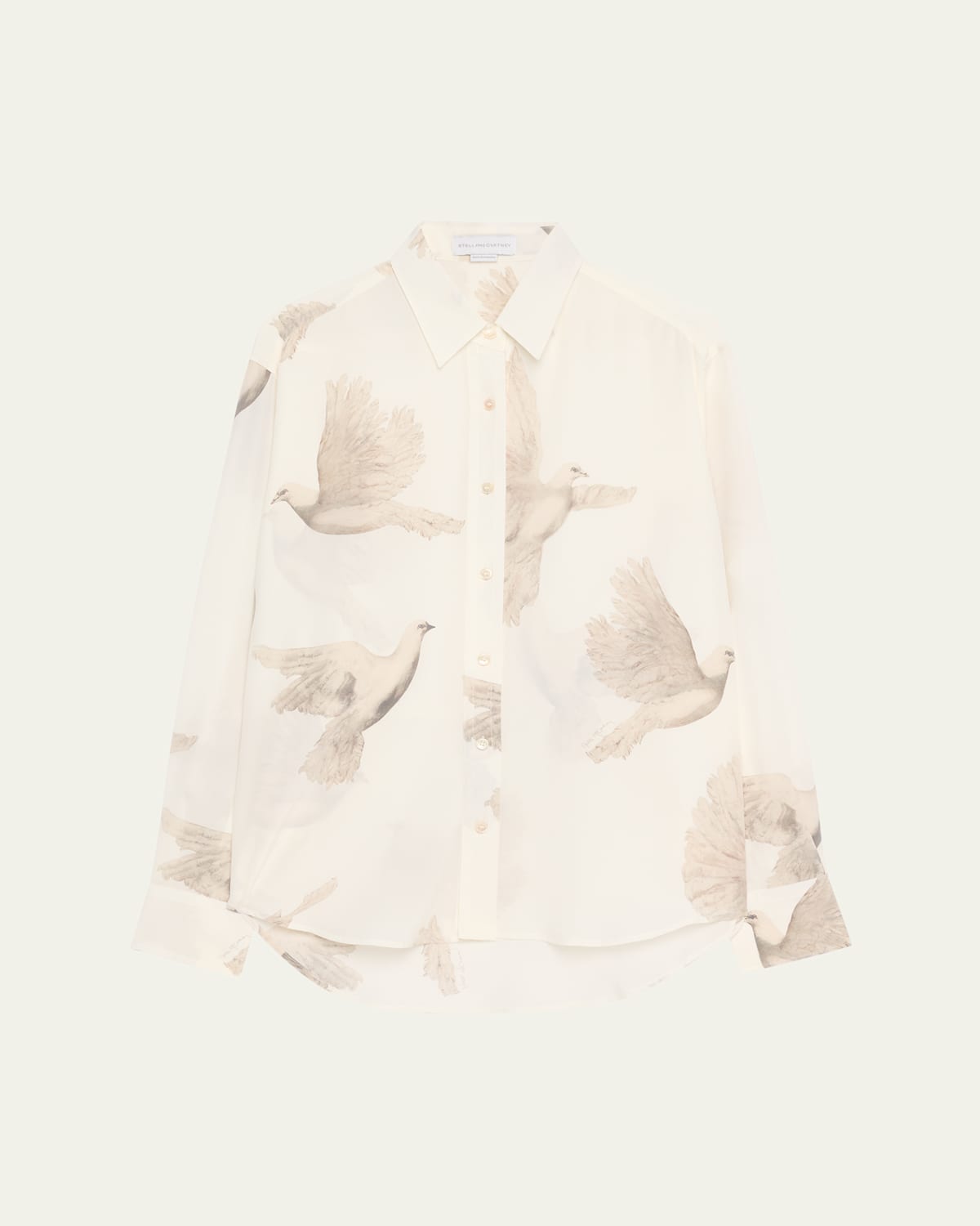 Stella Mccartney Bird Print Oversized Silk Top In Ivory