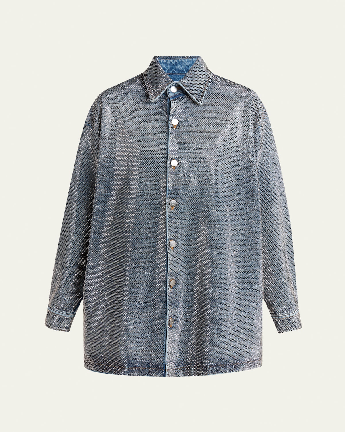 Stella Mccartney Crystal Hotfix Denim Overshirt In Vint Bl Denim