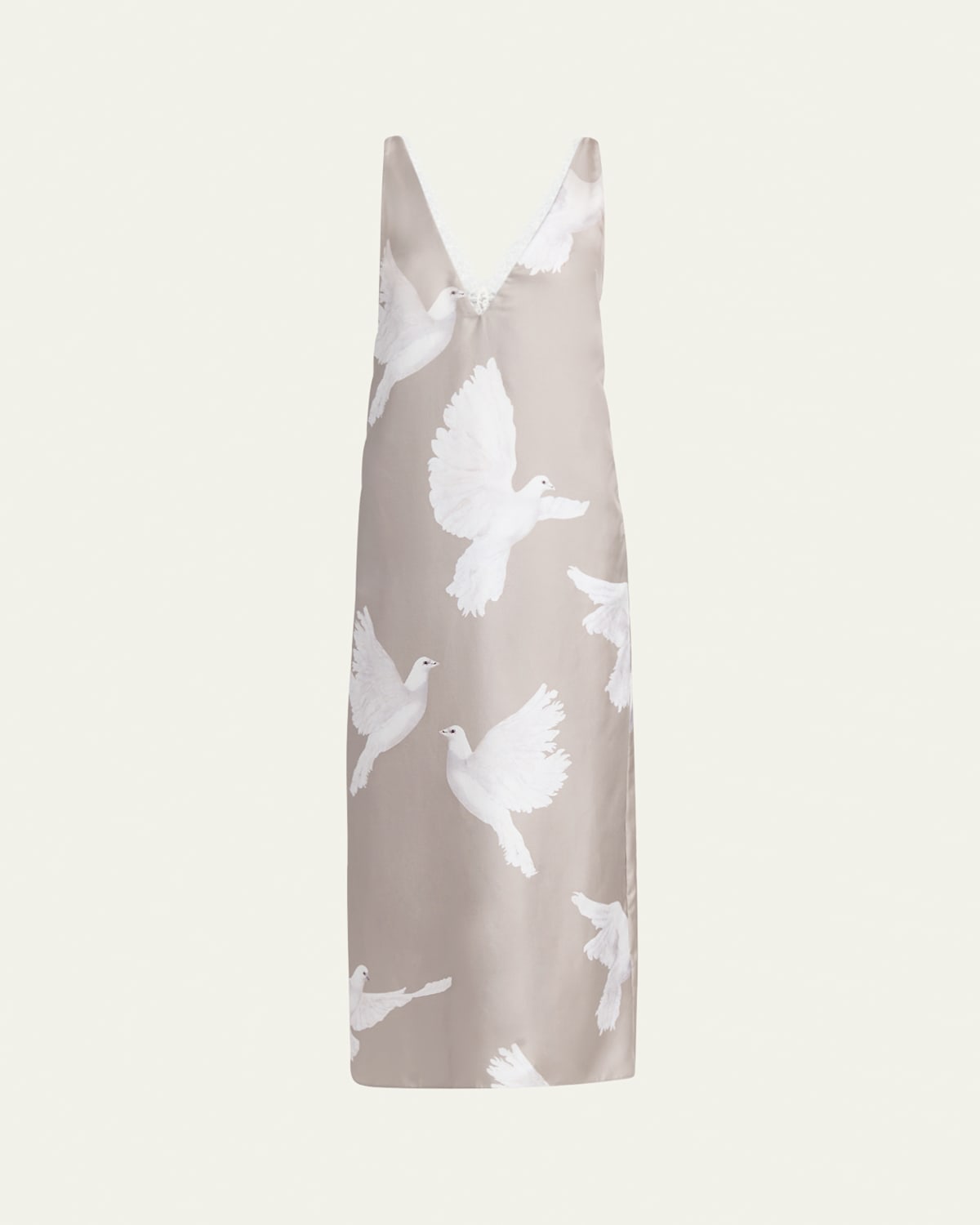 Stella Mccartney Dove Print Lace Trim Silk Slip Dress In Mud
