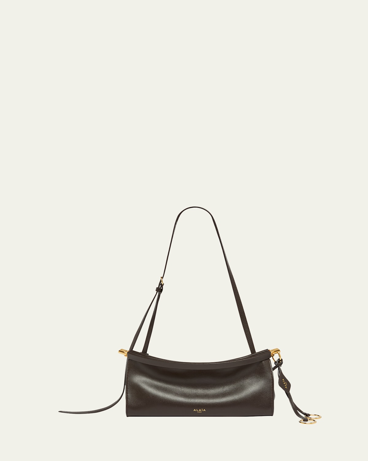 Shop Alaïa Le Click Small Shoulder Bag In Glossy Leather In 730 Marron Fonce