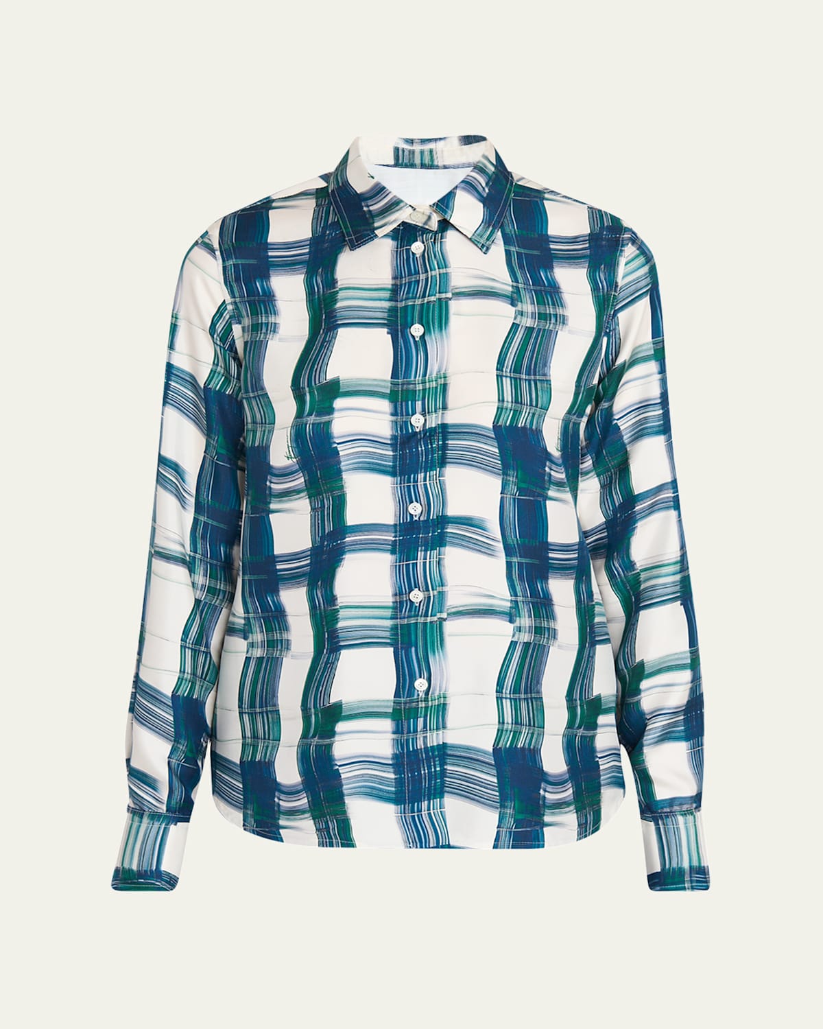 FERRAGAMO BRUSHSTROKE CHECK BUTTON DOWN SILK BLOUSE 