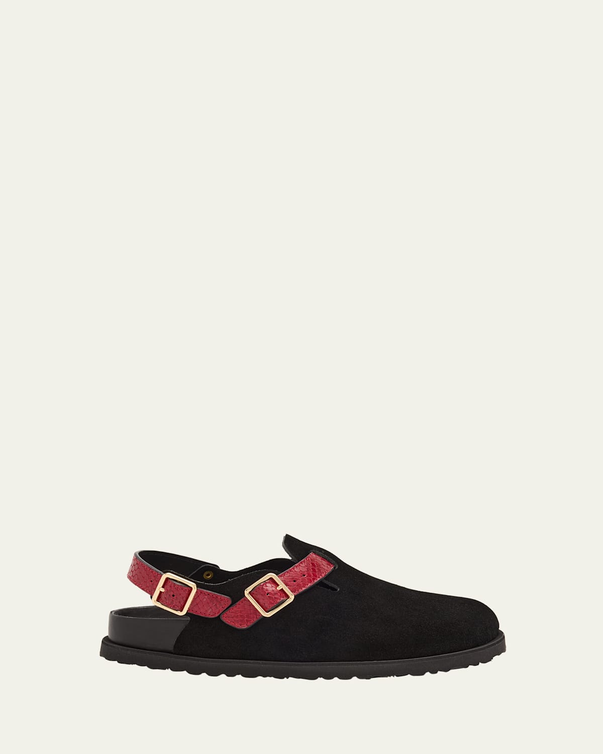 1774 Birkenstock Tokio Cazador Mixed Leather Slingback Mules In Black