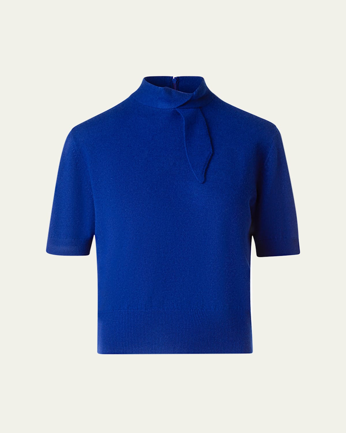 Neck-Tie Cashmere Short-Sleeve Sweater