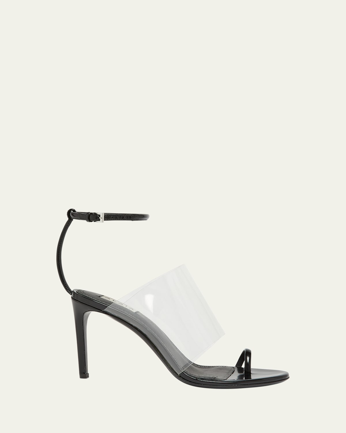 Shop Alaïa Asymmetric Clear Patent Leather Sandals In Noir