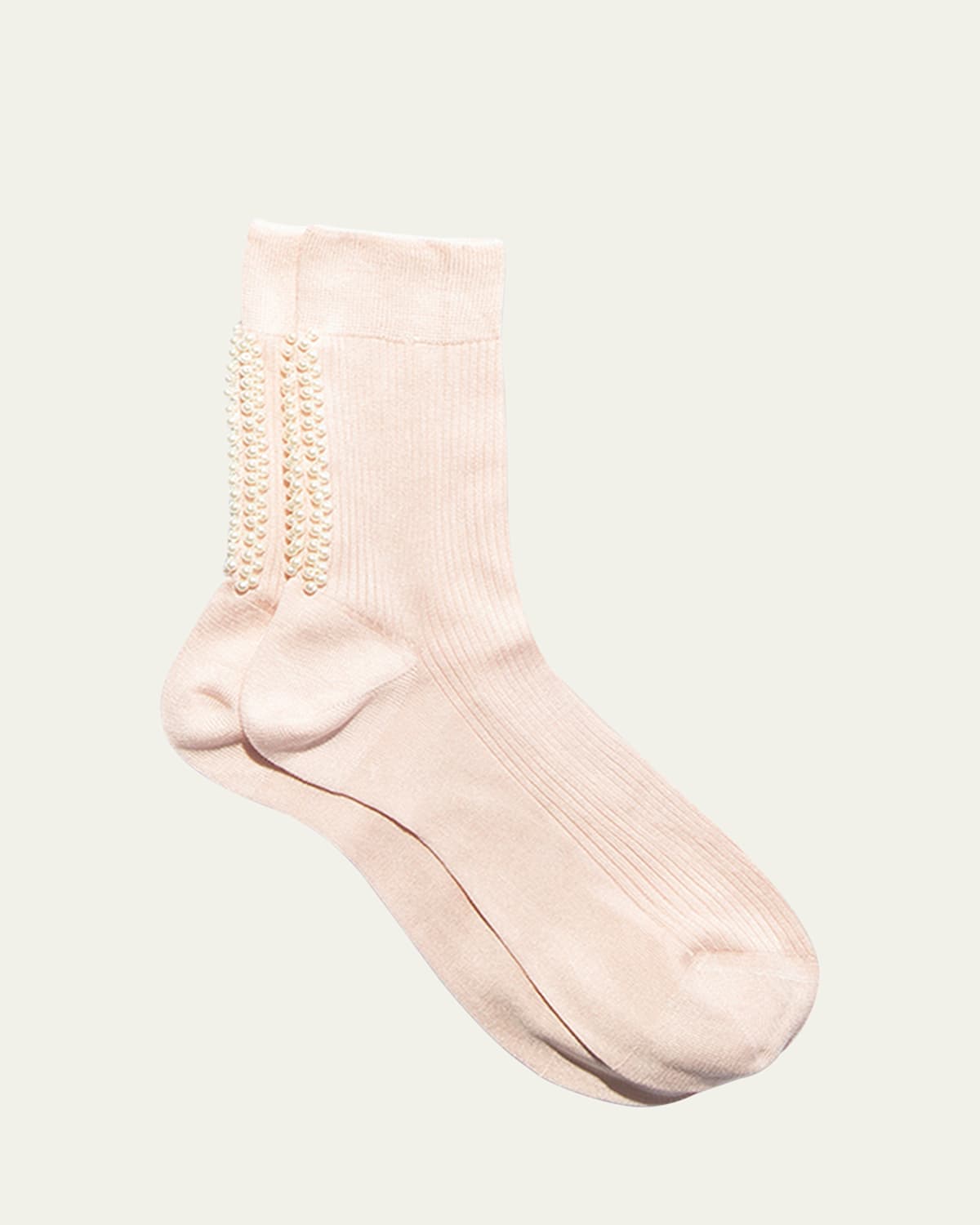 Antik Ribbed Bead-Embellished Crew Socks