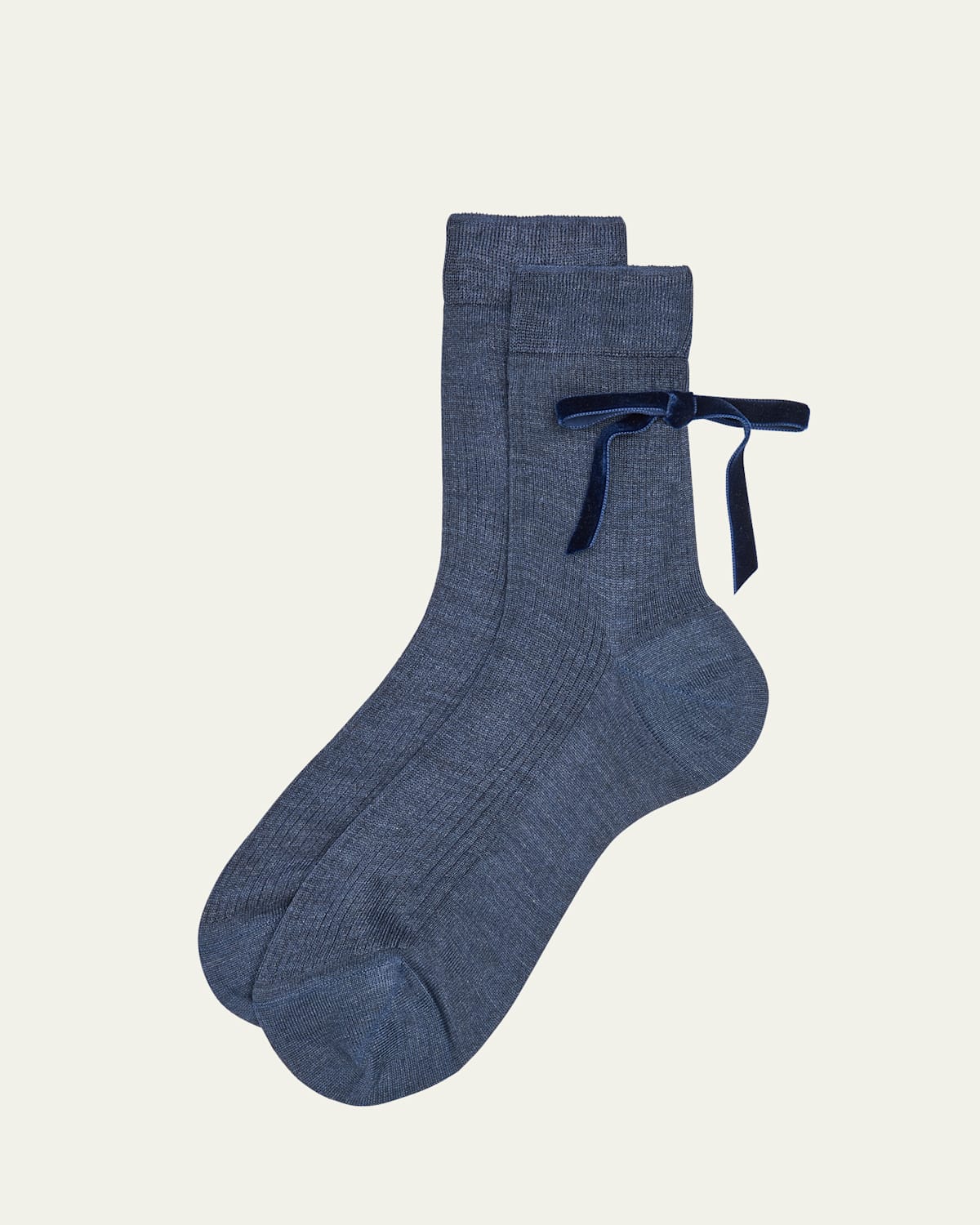 Ribbed Bow-Embellished Crew Socks