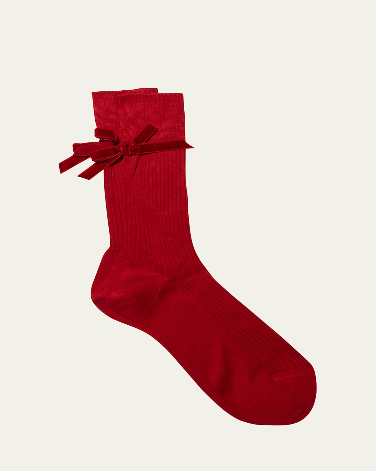 Ribbed Bow-Embellished Crew Socks