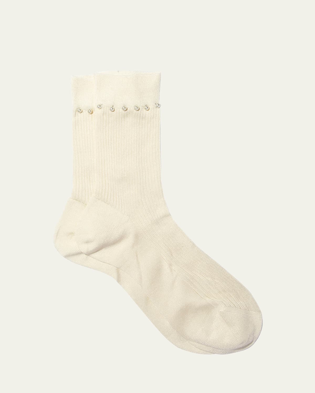 Piercing Ribbed Pearly-Embellished Silk Socks