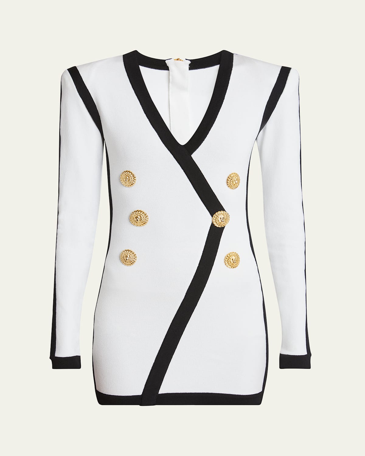 Shop Balmain V-neck Button Wrap Body-con Mini Dress In White/blk
