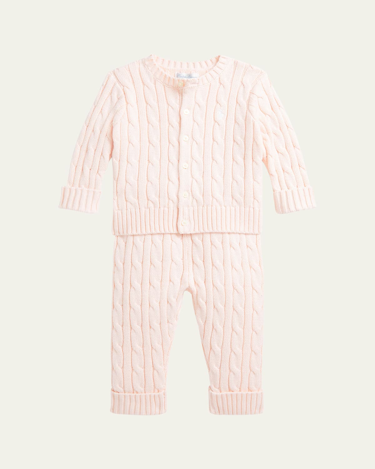 Polo Ralph Lauren Kid's Cotton Cable Knit Sweater & Pants Set In Morning Pink