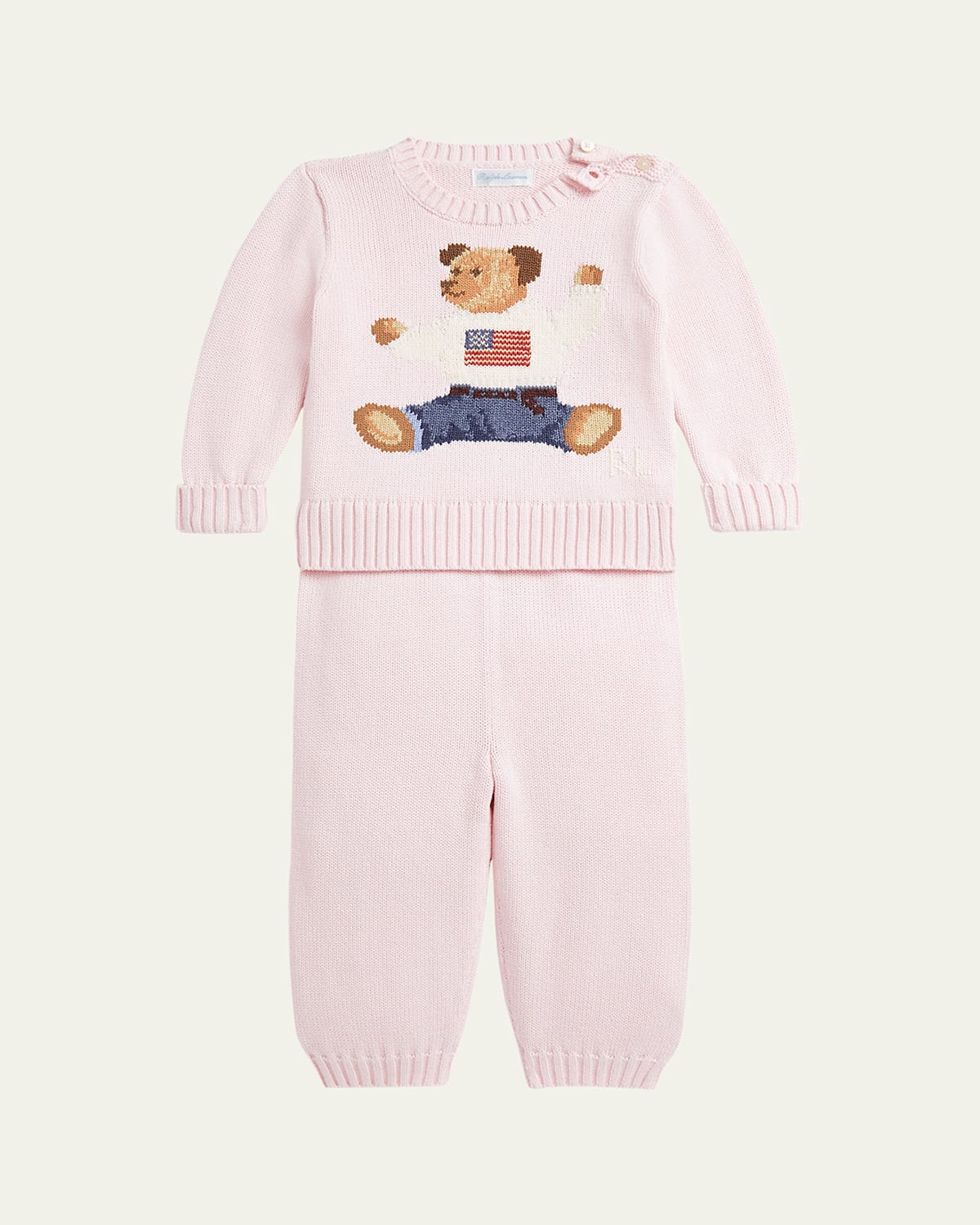 Polo Ralph Lauren Girl's Flag Bear Intarsia Knit Sweater And Pants Set In Morning Pink