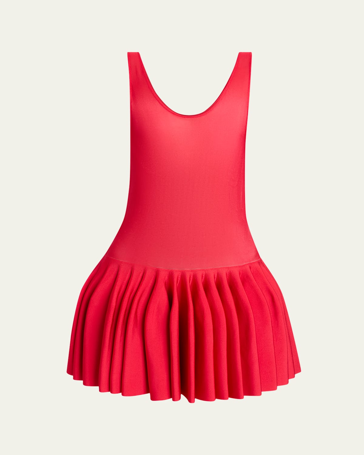 Alaïa Sleeveless Drop-waist Flared Skirt Mini Dress In Rouge