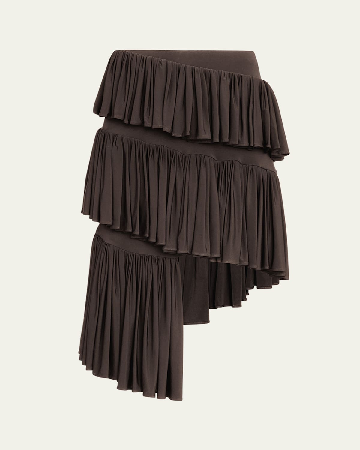 ALAÏA SPIRAL RUFFLE ASYMMETRIC MIDI SKIRT 