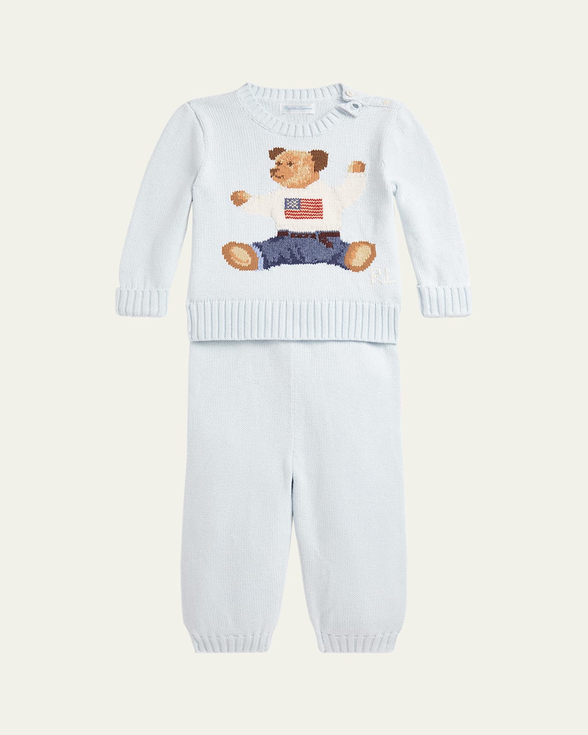 Polo Ralph Lauren Boy's Flag Bear Intarsia Knit Sweater And Pants Set In Pearl Blue