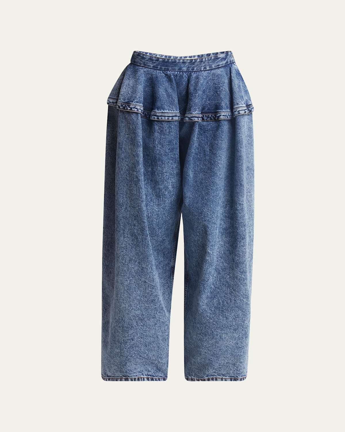 Alaïa Peplum Denim Baggy Pants In Bleu Neige