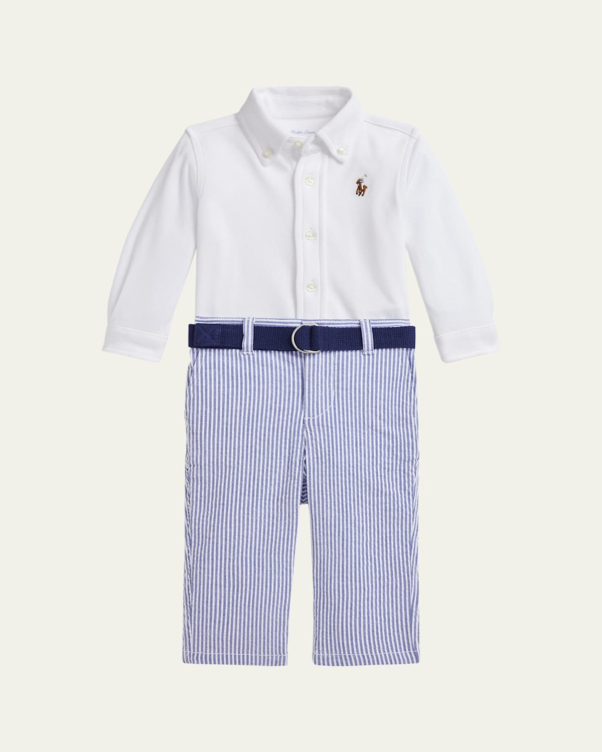 Polo Ralph Lauren Kid's Cotton Shirt & Seersucker Belted Pants Set In White