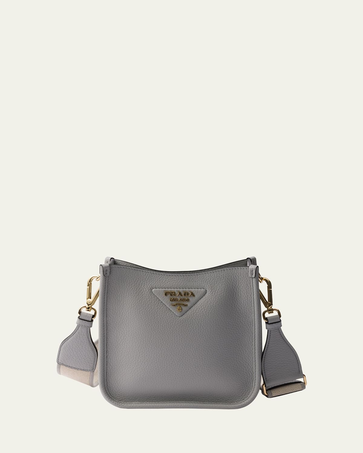 Prada Mini Daino Soft Leather Hobo Crossbody Bag In Gray