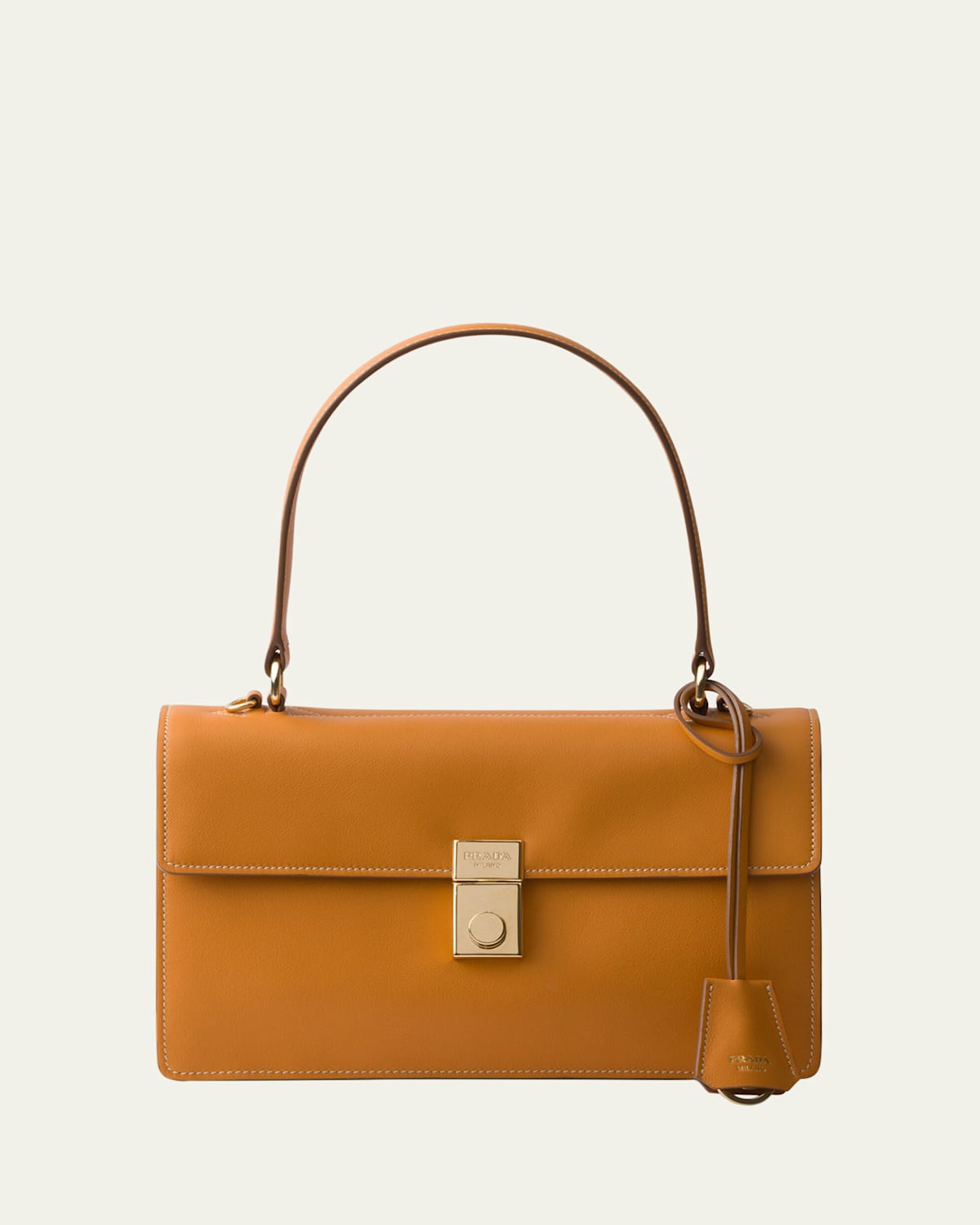 Prada Sound Medium Soft Leather Top-handle Bag In Orange