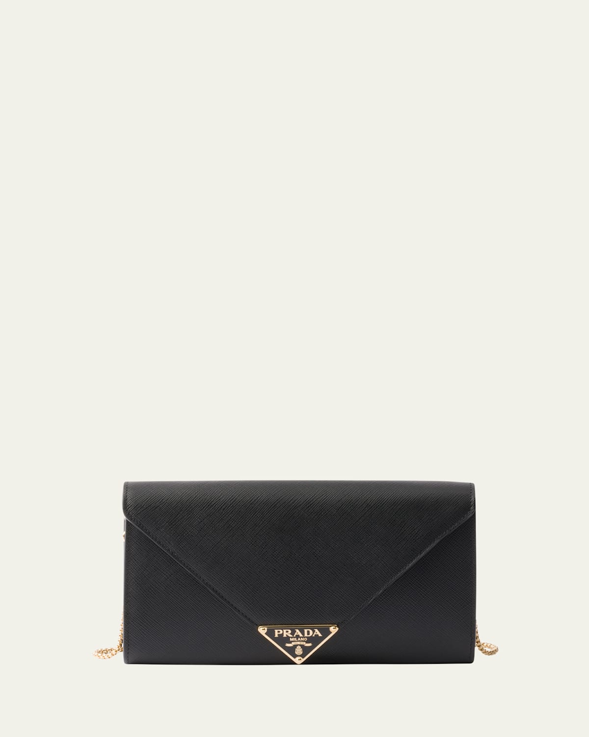 Prada Mini Envelope Flap Saffiano Leather Wallet On Chain In F0002 Nero