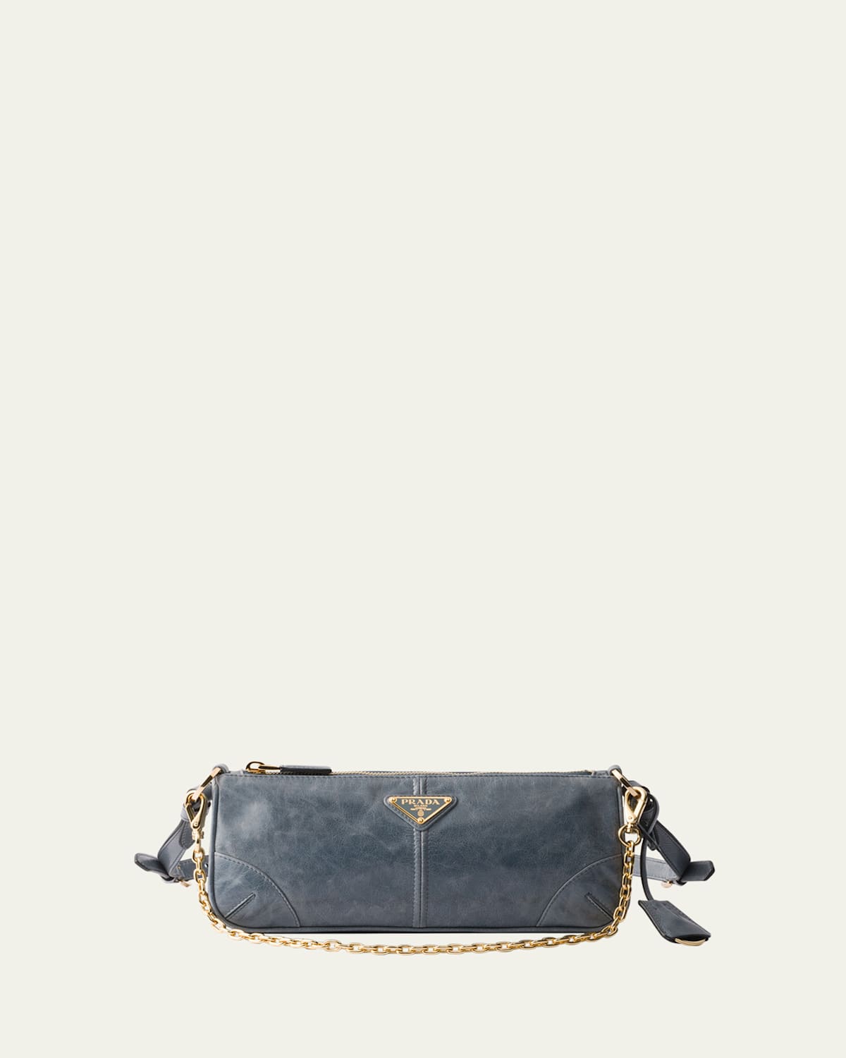 Prada Distressed Leather Shoulder Bag In F03x2 Avio N