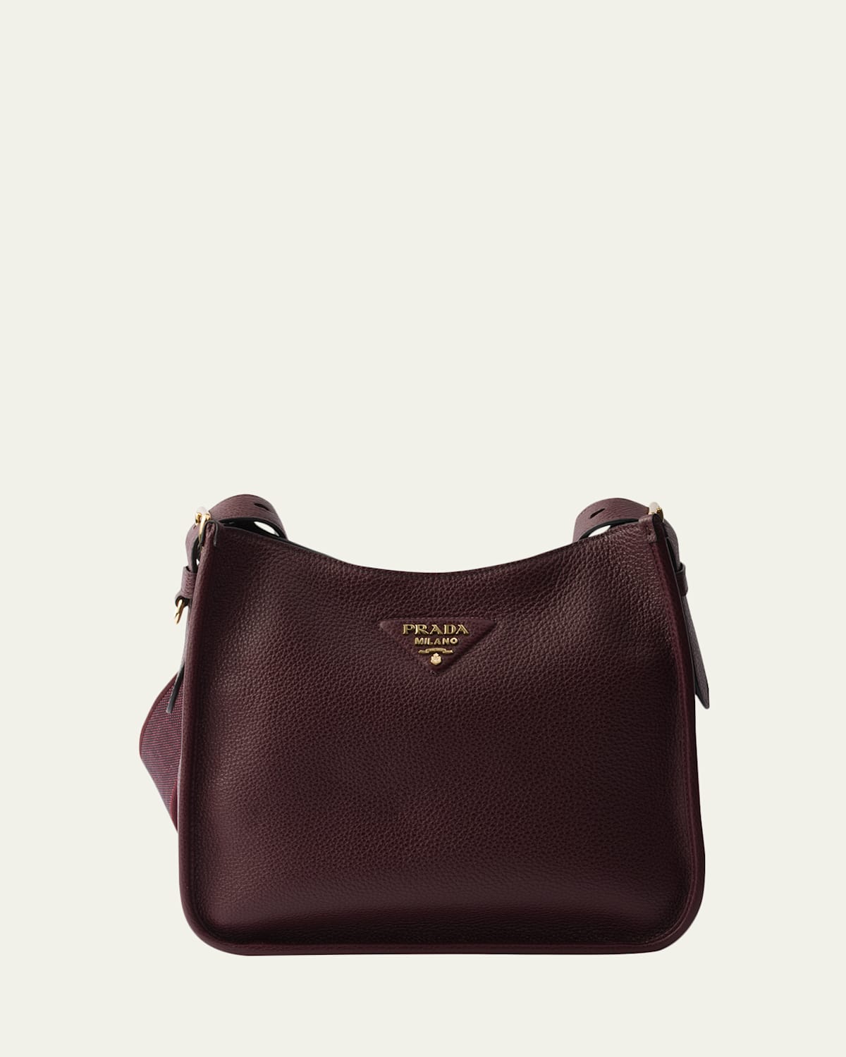 Prada Medium Daino Soft Leather Hobo Crossbody Bag In Burgundy