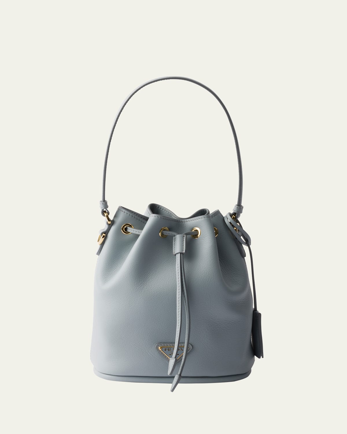 Prada Flou Drawstring Leather Bucket Bag In F0384 Opaline