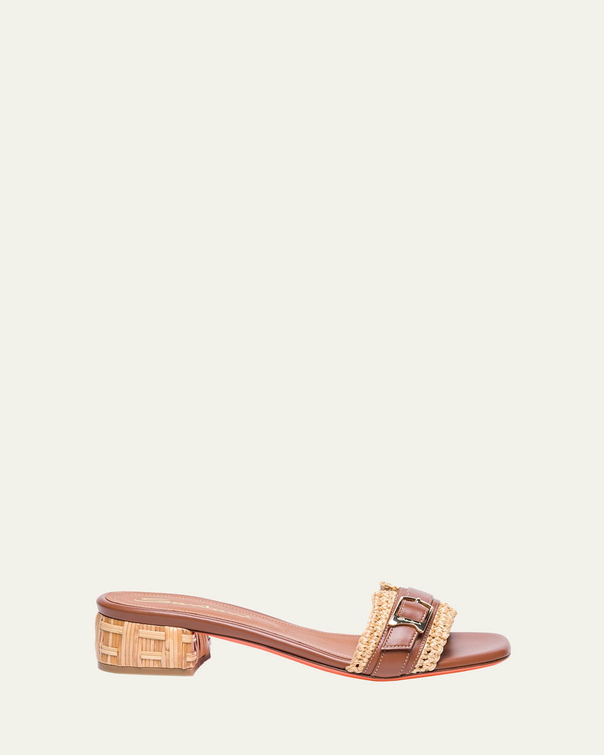 Santoni Vela Woven Raffia Leather Mule Sandals In Light Brown