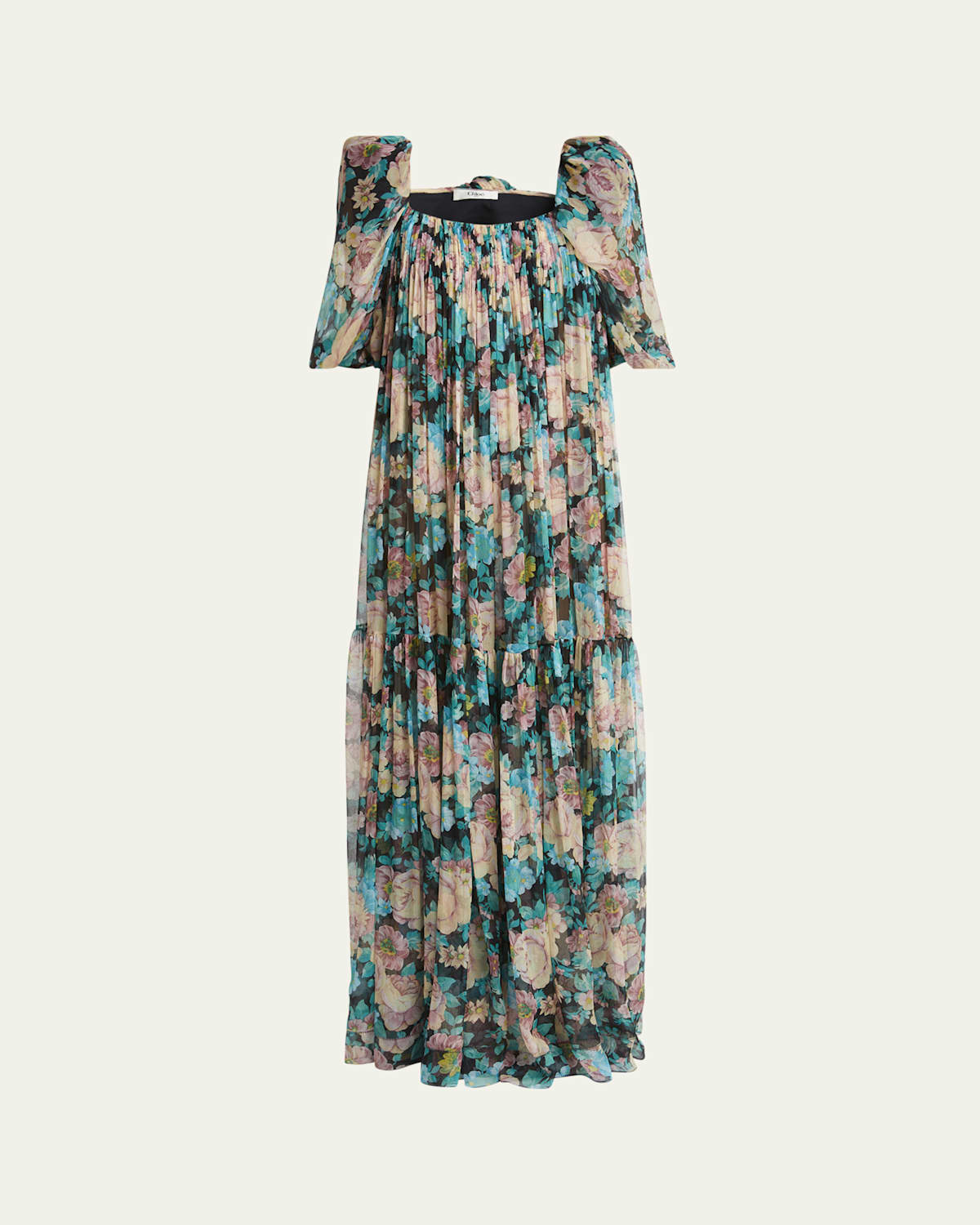 Chloé Chloe Floral-printed Silk-georgette Maxi Dress In Cloudy Turqoise