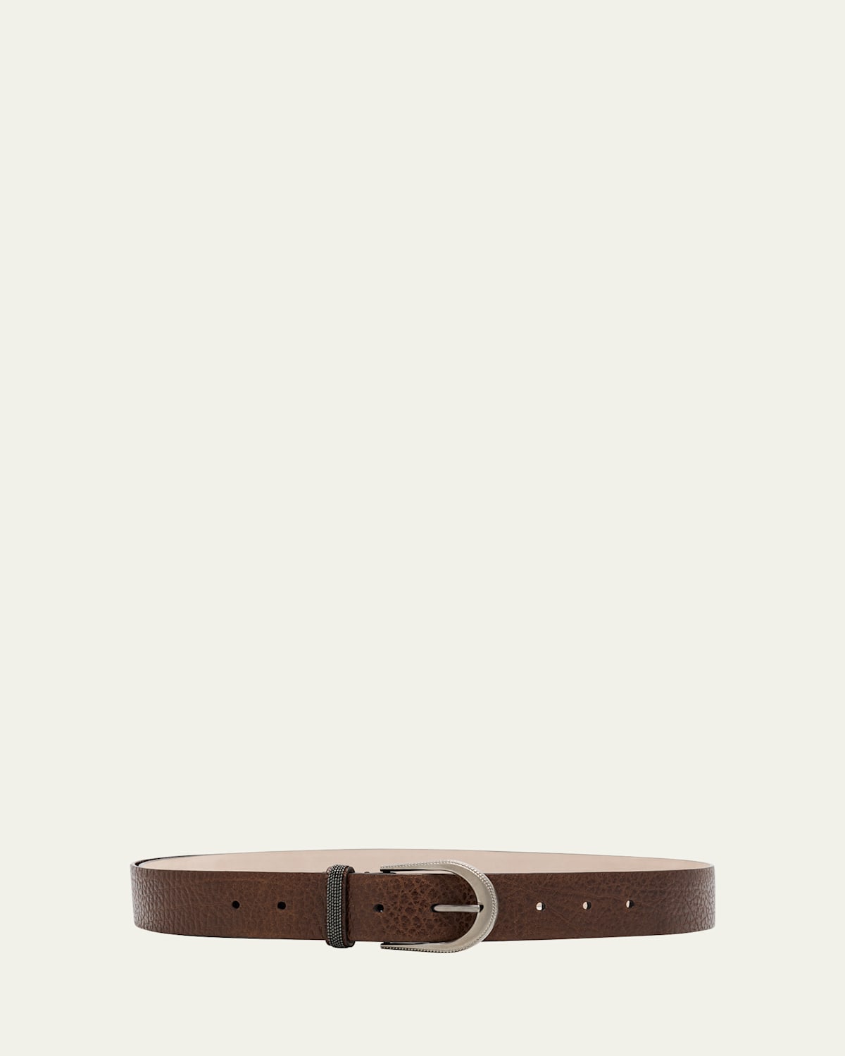 Brunello Cucinelli Adjustable Calf Leather Belt With Grained Texture In Brown