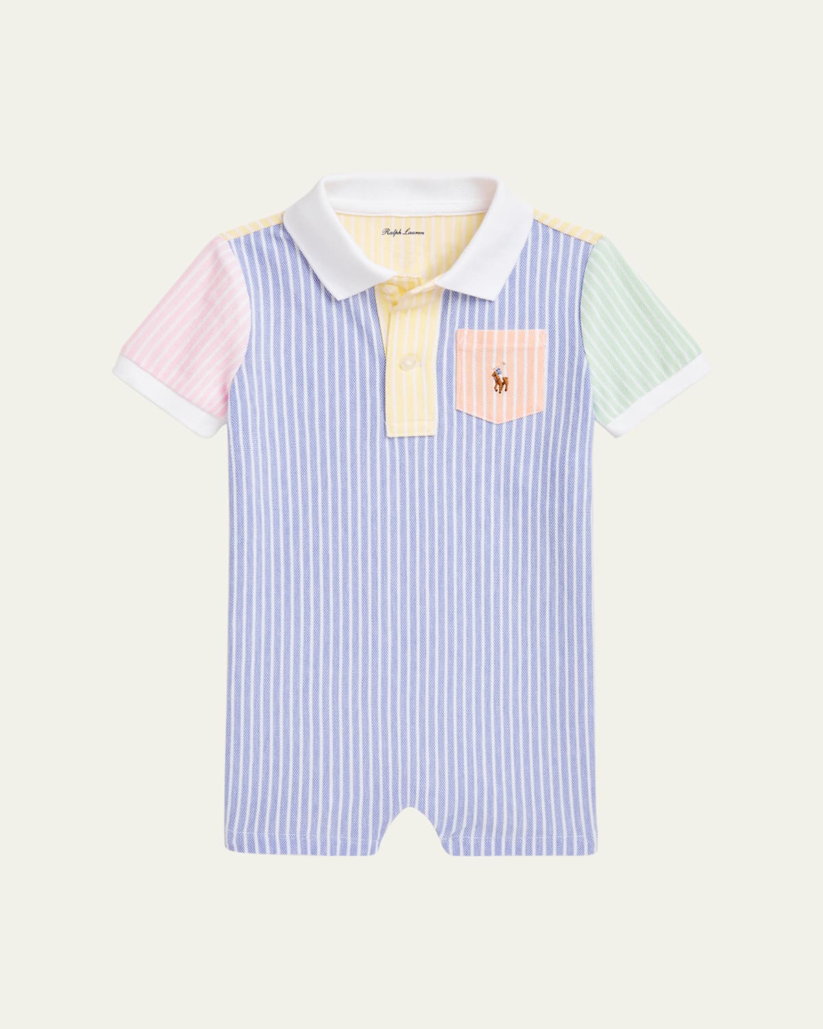 Polo Ralph Lauren Boy's Striped Oxford Polo Playsuit In Harbor Island Blue Multi