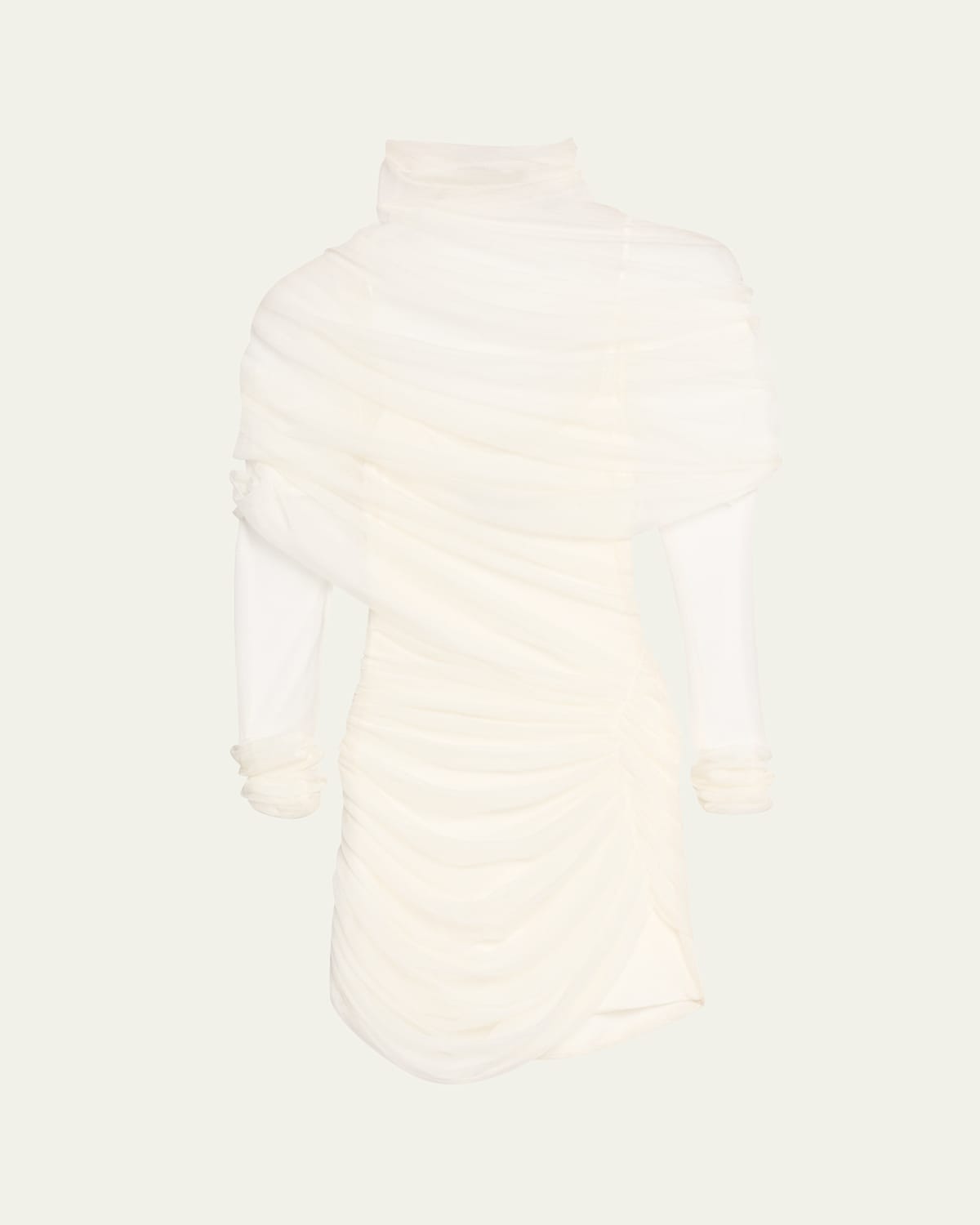 Christo Sheer Wrap Long-Sleeve Mini Dress
