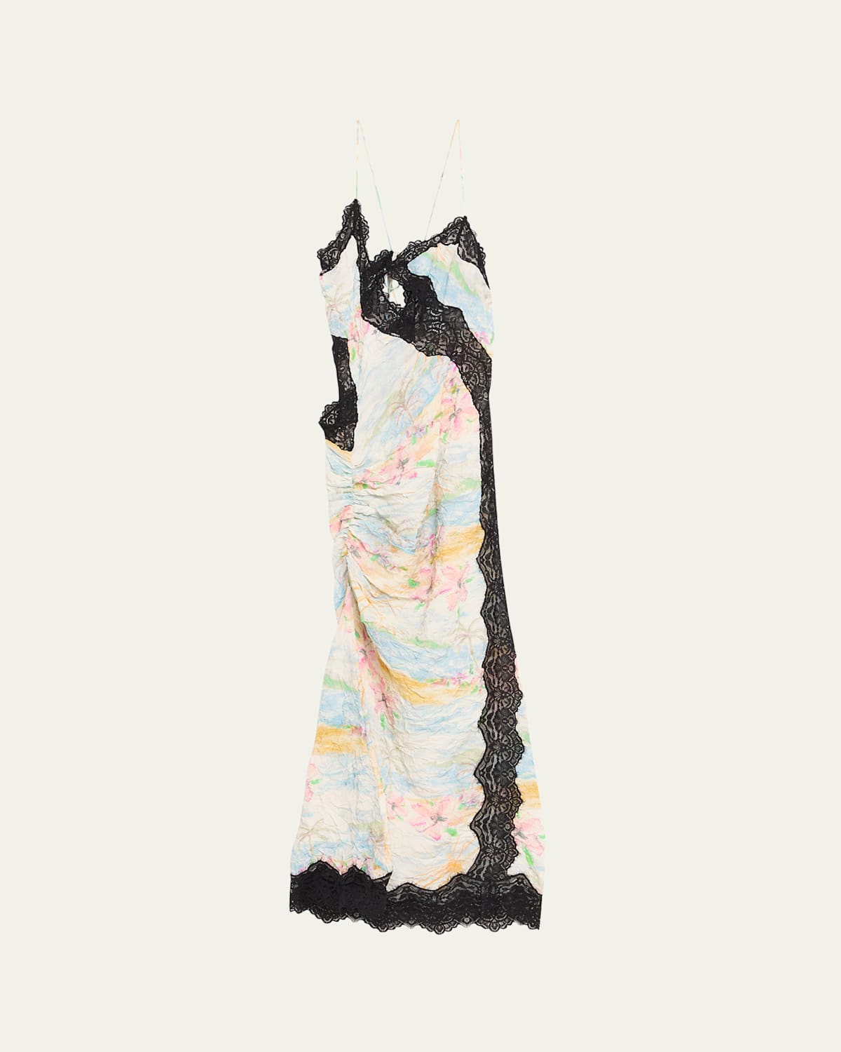 Christopher Esber Crinkle Satin Lace Twisted Cami Dress
