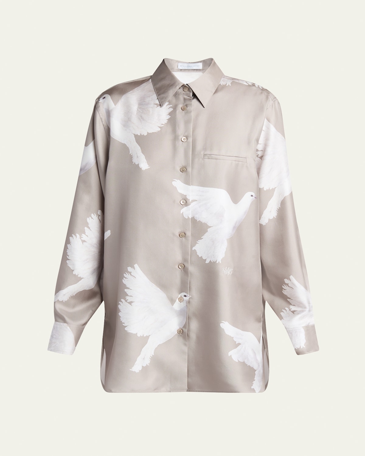 Stella Mccartney Dove Print Button Down Silk Blouse