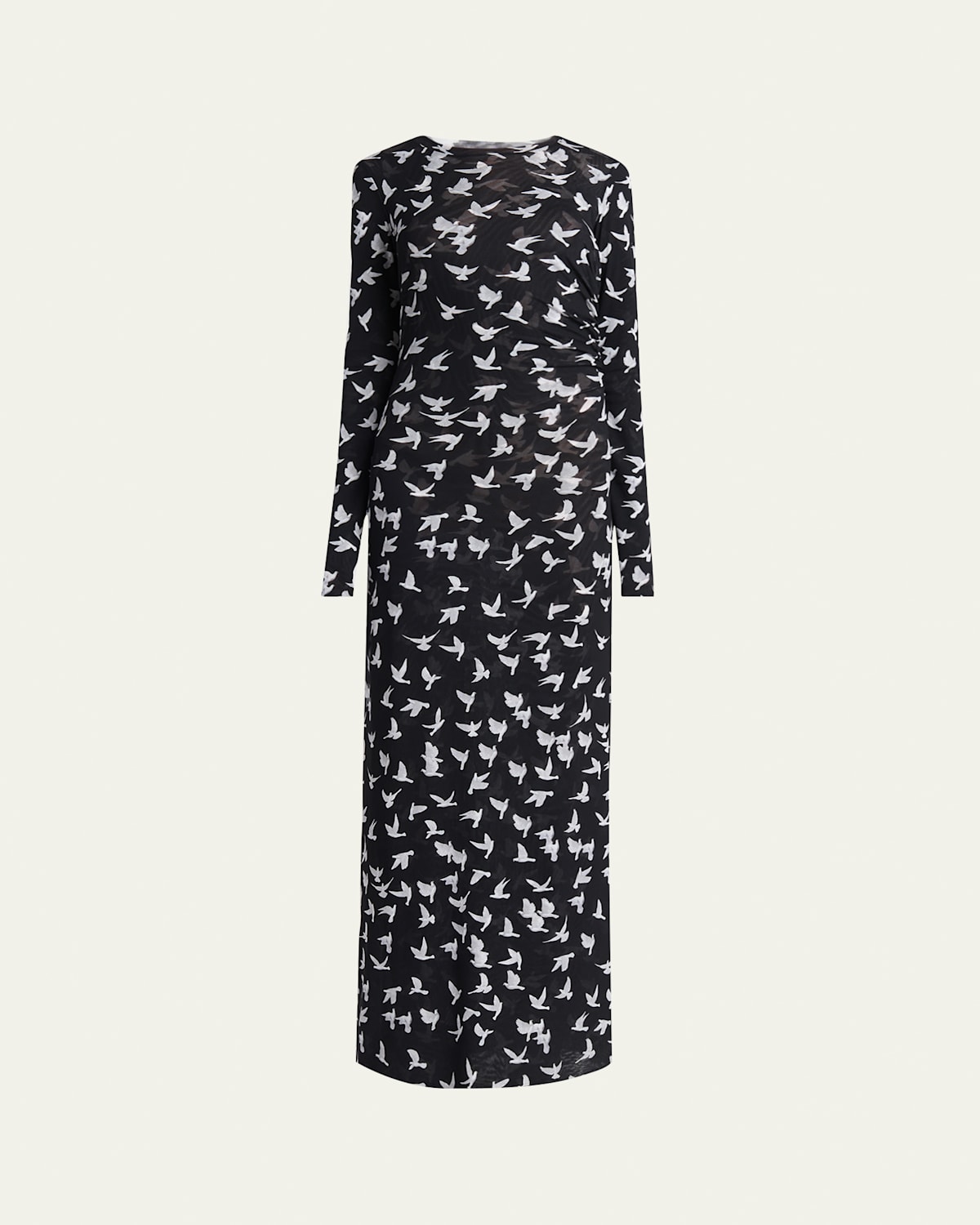 Stella Mccartney Black Dove Print Mesh Long Sleeve Maxi Dress In Black