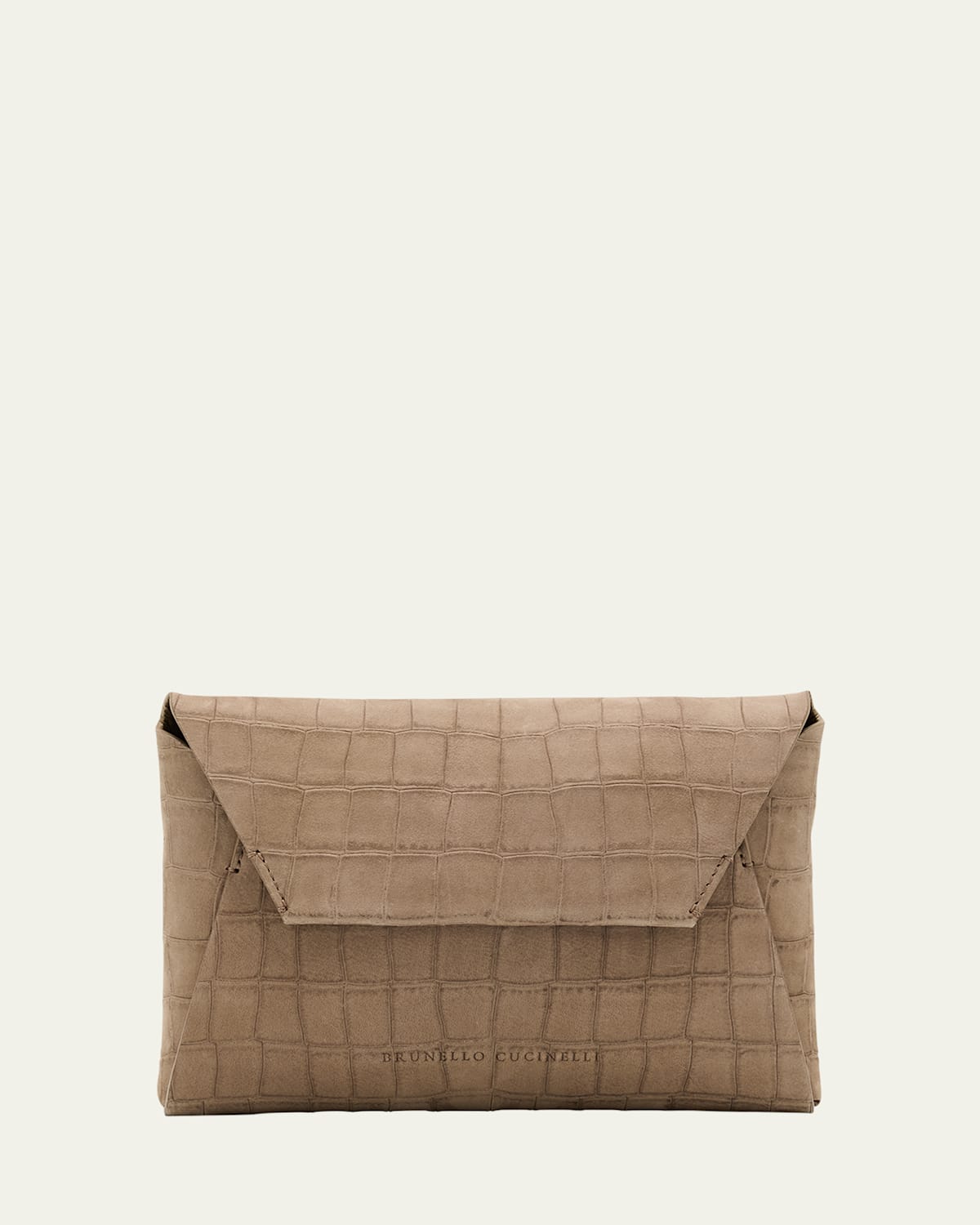 Brunello Cucinelli Duo Mini Croc-embossed Suede Pouchette Clutch Bag